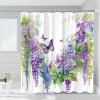 RDRUVA Floral Butterfly Shower Curtain, Purple Garden Scenery, Vine Wisteria Flower Watercolour Painting, Rustic Wildflower Animal Bathroom Decor, Machine Washable with Hooks 70x70IN view 3