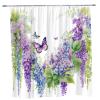 RDRUVA Floral Butterfly Shower Curtain, Purple Garden Scenery, Vine Wisteria Flower Watercolour Painting, Rustic Wildflower Animal Bathroom Decor, Machine Washable with Hooks 70x70IN view 4
