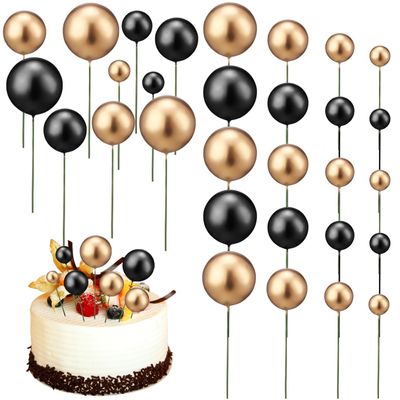 Alipis 30 Pcs Black Gold Ball Cake Toppers - Assorted Sizes Metal Cake Balls for Birthday, Baby Shower, Wedding, Party, and Home Decorations