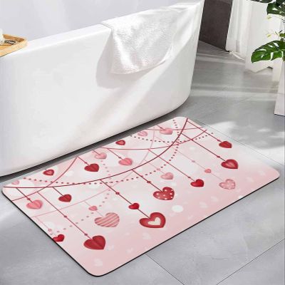 BOSIJOY Bath Mat Absorbent Bathroom Rug,Valentine's Day Love Red Stripes Non Slip Quick Dry Bath Rugs Diatomite Stone Shower Mat,Romance Pink Gradient Washable Doormat Kitchen Mats 24x36in