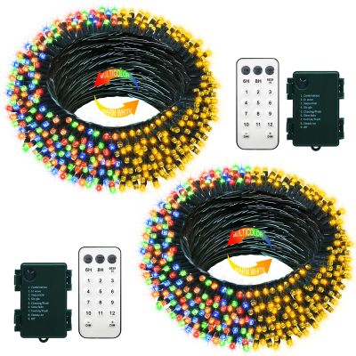 echosari 2 Pack Color Changing String Lights, 33 Ft 100 LED Christmas Fairy Lights Battery Operated Green Wire String Lights with Remote Timer for Bedroom Garden Party Wedding Deco (Multicolor)
