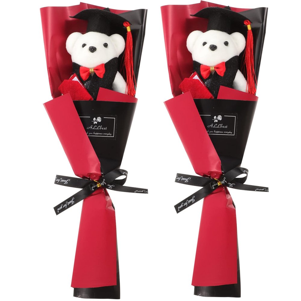 Luxshiny 2pcs Plush Bear Bouquet for Graduation Party Favors Cute Graduation Decoration with Eye-catching Details Graduates