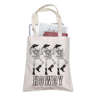 BLUPARK Howd-yy Gift How-y Inspired Tote Bag Western How-y Gifts Western Shoulder Bag Wes-tern Country Gift How y Cowboy Skeleton Bag (Howdy Tote)