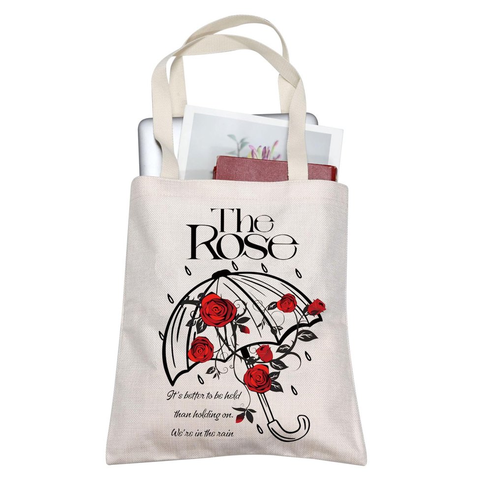 TOBGBE Black Rose Gifts K-pop Idol Team Inspired Canvas Tote Bag Album Idea Merchandise K-Pop Music Fans Gift (Holding Rose)