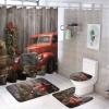 Dunmat 4Pcs Modern Fun Christmas Shower Curtain Sets with Non-Slip Rugs, Toilet Lid Cover and U Shape Bath Mat, Wooden Box Red Truck Bathroom Sets Waterproof Shower Curtains with 12 Hooks view 1