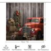 Dunmat 4Pcs Modern Fun Christmas Shower Curtain Sets with Non-Slip Rugs, Toilet Lid Cover and U Shape Bath Mat, Wooden Box Red Truck Bathroom Sets Waterproof Shower Curtains with 12 Hooks view 2