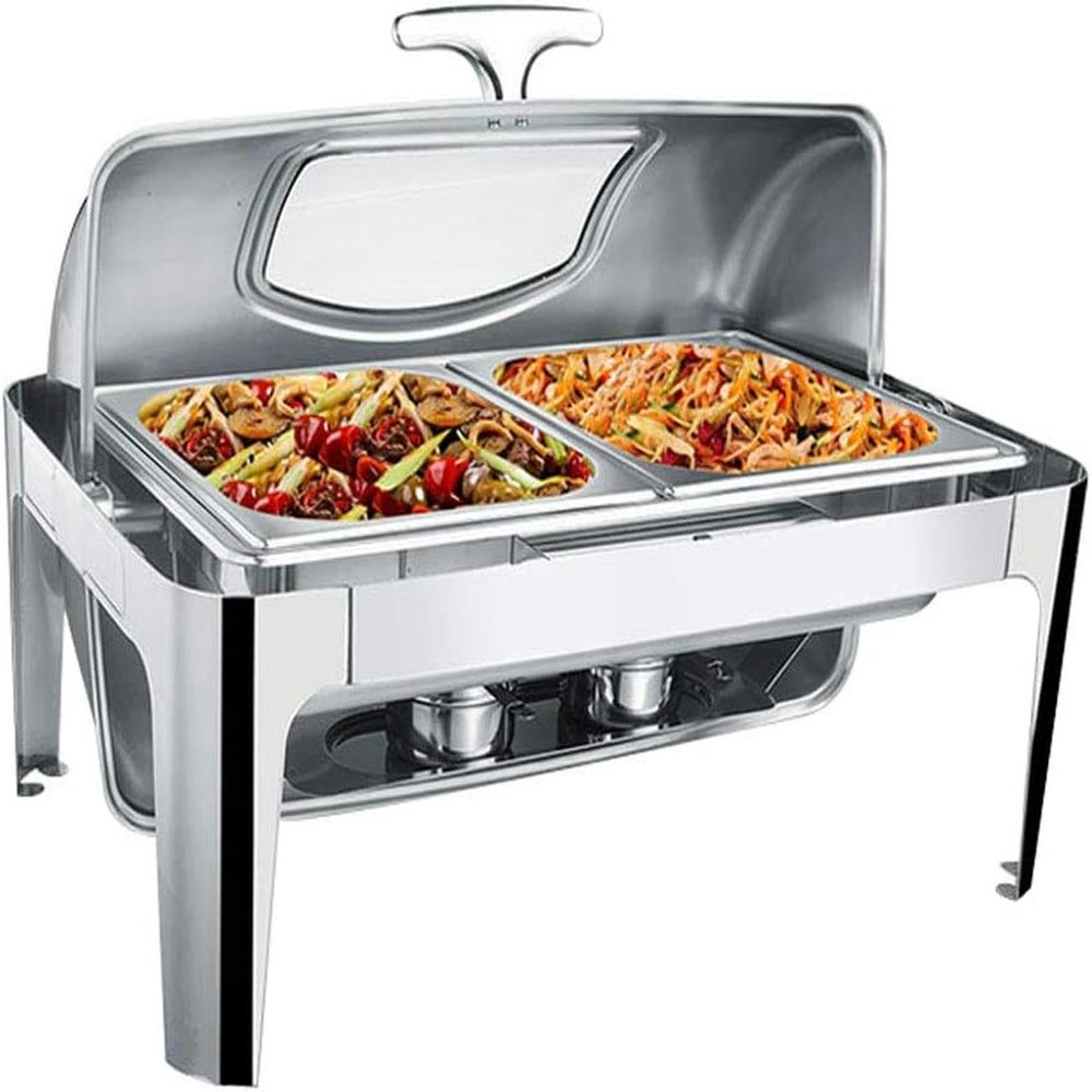 KFJZGZZ Food Warmer Chafing, Rectangle Chafing Dishes Buffet Hotel Cafeteria Heating and Holding Food, Energy Efficient and Easy to Clean, Large Capacity