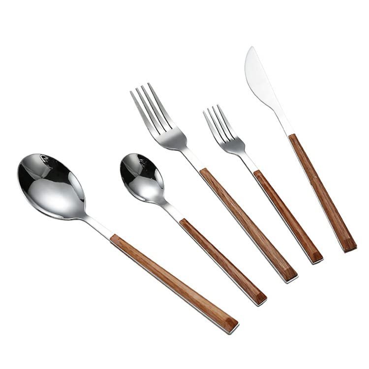 50-piece Wood Silverware Set Flatware Set for 10,Kitchen Utensil Tableware sets Include Spoon,Stainless Steel Flatware Cutlery Set,Mirror Polished for Home,Restaurant, Wedding,Party