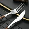 50-piece Wood Silverware Set Flatware Set for 10,Kitchen Utensil Tableware sets Include Spoon,Stainless Steel Flatware Cutlery Set,Mirror Polished for Home,Restaurant, Wedding,Party view 3