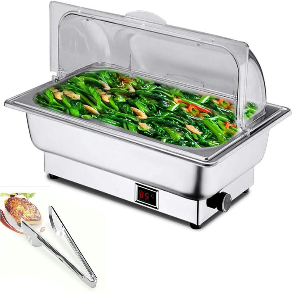 KFJZGZZ Stainless Steel Chafing Dishes, 9L Buffet Server and Warmers, Catering Food Warmers with 90 Half Clamshell for Parties, Buffets, Banquets - Adjustable Temperature(35-80 )