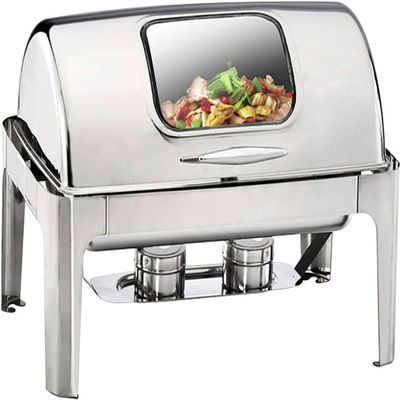 KFJZGZZ Stainless Steel Roll Top Chafing Dishes 9L Full Size Chafer and Buffet Warmers Complete Set with Food Pan, Water Pan and Fuel Holders for Wedding, Parties