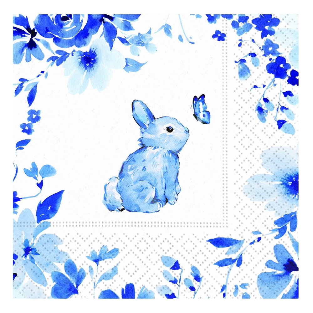 Indigo Rosettes Bunny Cocktail Napkins - 40 Count 3-Ply (2 Packages of 20CT) - 5x5 Inches - Easter Party Essential