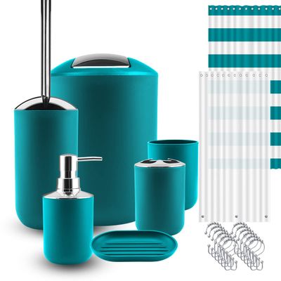Nestl Bathroom Set - Teal Bathroom Accessories Set, 20PC Bathroom Accessory Set, Shower Curtain Set with Liner, Toothbrush Holder, Soap Dispenser, Soap Dish, Toilet Brush Holder, and Trash Can