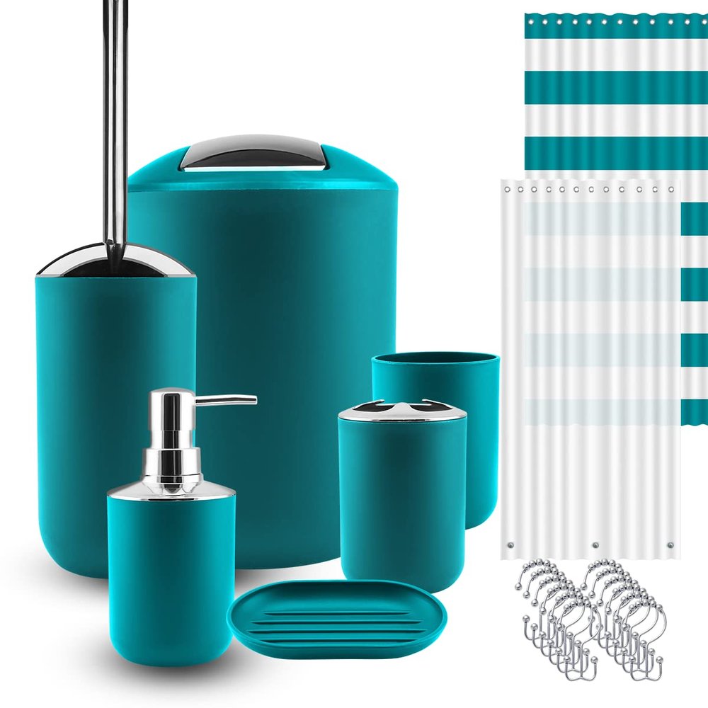 Nestl Bathroom Set - Teal Bathroom Accessories Set, 20PC Bathroom Accessory Set, Shower Curtain Set with Liner, Toothbrush Holder, Soap Dispenser, Soap Dish, Toilet Brush Holder, and Trash Can