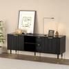 58'' Fluted TV Stand, Mid-Century Modern TV Console for 65/70/75 Inch TV, Wood Entertainment Center with Storage, Sliding Doors, Adjustable Shelves and Media Console for Living Room, Bedroom, Black view 1