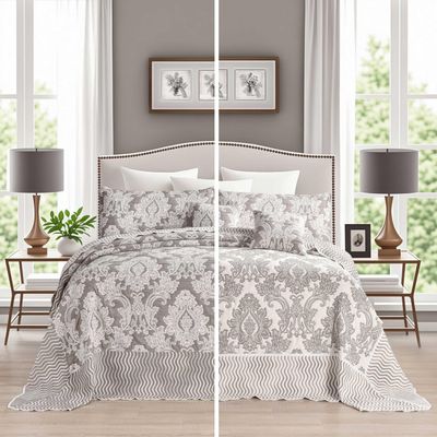 chiinvent Oversized King Bedspreads 120x120 Extra Wide Coverlet Sets, 5 Piece Double-Sided Damask Jacquard Large Quilts, Lightweight and Reversible, Cal King, Tan Brown