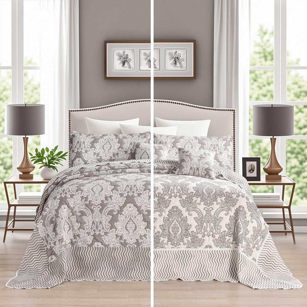 chiinvent Oversized King Bedspreads 120x120 Extra Wide Coverlet Sets, 5 Piece Double-Sided Damask Jacquard Large Quilts, Lightweight and Reversible, Cal King, Tan Brown
