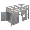 Twin Size Loft Bed with Built-in Storage Wardrobe and 2 Windows, Modern Style Loft Bed Frame with Ladder and Full-Length Guardrails for Kids Teens Adults (Gray/Loft Bed+Wardrobe) view 4