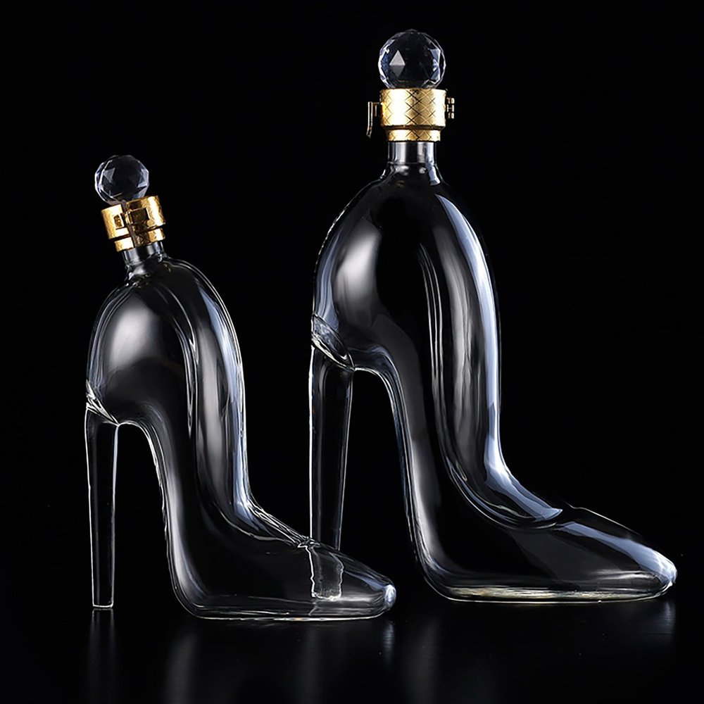 2 Pcs High Heel Decanter Thickened Whiskey Decanter With Bottle Cap Decanter High-heeled Shoes Shape Whisky Decanter Creative Shape Transparent Whiskey Glasses For Bars Night Clubs Hotels Party