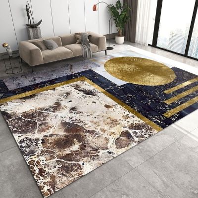 3D Retro Tiles Marble Area Rugs, Luxurious Golden Circle Lines Rough Pattern Bedroom Rug, Large Area Rug Fuzzy Plush Soft With Backing Apply to Office Family and Pet Farmhouse,68ft/180*240cm
