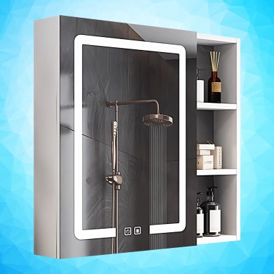 Bathroom Medicine Cabinet with Lights, LED Mirror Medicine Cabinet, Defogger, Dimmer, Memory Function, Lighted Medicine Cabinet, Surface Mount (Color : WH, Size : 60x68cm/23.6x26.8in)