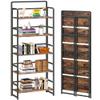4NM No Assembly 5 Tiers Folding Bookshelf Storage Shelves Vintage Bookcase Standing Racks Study Organizer Home Office (Rustic Brown Black) view 1