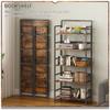 4NM No Assembly 5 Tiers Folding Bookshelf Storage Shelves Vintage Bookcase Standing Racks Study Organizer Home Office (Rustic Brown Black) view 3
