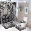 ZGDPBYF Bathroom Rugs Sets 3 Piece, Animal Tiger Bath Rugs,Non-Slip Bathroom Rug and Mat Set Raptor Black White Art Tiger Head with Toilet Rug U Shaped for Bathroom,Tub and Shower, Bath Mat Set view 2
