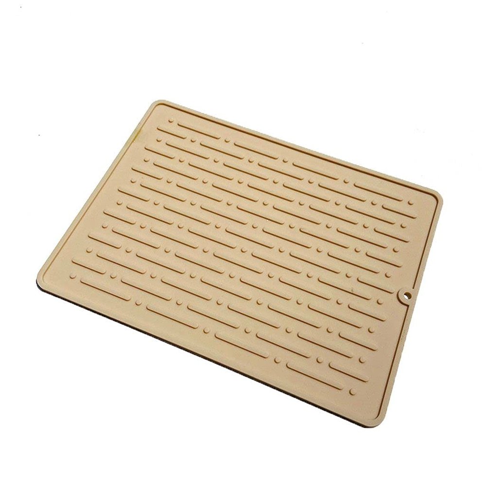 1PCS Square Dish Drying Mat,Silicone Drying Pad Table Mat Placemat Anti-Slip Cushion Pad for Kitchen(S,Apricot)
