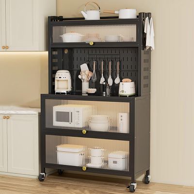 Bakers Racks for Kitchens with Storage, 5 Tier Microwave Stand with Storage Sturdy Kitchen Rack with Wheels for Small Appliances, Easy to Move (Color : Black, Size : 80cm/32)