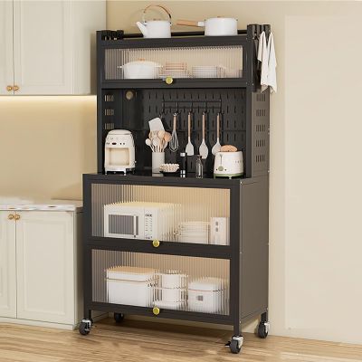 Bakers Racks for Kitchens with Storage, 5 Tier Microwave Stand with Storage Sturdy Kitchen Rack with Wheels for Small Appliances, Easy to Move (Color : Black, Size : 70cm/26)