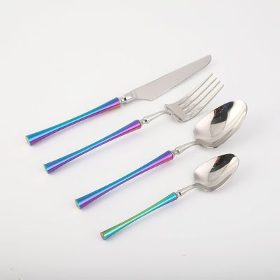 16-PCS Exquisite Silverware Set Flatware Cutlery Set for 4 Rainbow Handle Ergonomic Utensil Sets Durable 18/8 Stainless Steel Mirror Effect Wedding Banquet Christmas Formal Occasions Brand Packaging
