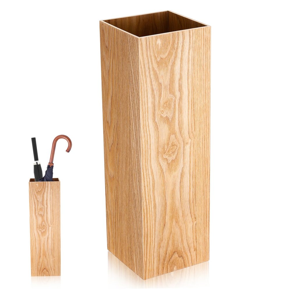 Zerodeko Wooden Umbrella Stand Bucket with Newspaper Tray Freestanding