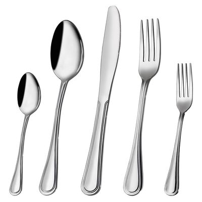 WHIERGGIN Silverware Set, 30 Piece Silver Stainless Steel Cutlery Set Steak Knife Fork Spoon Dessert Tableware