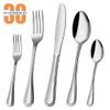 WHIERGGIN Silverware Set, 30 Piece Silver Stainless Steel Cutlery Set Steak Knife Fork Spoon Dessert Tableware view 2