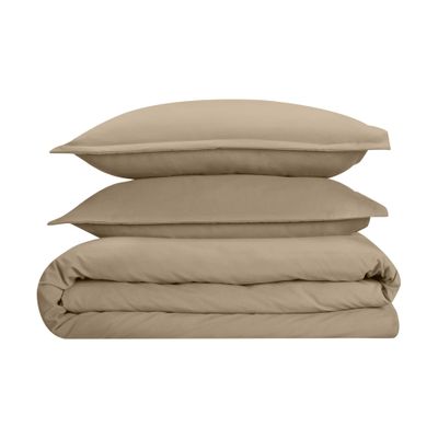 1000 Thread-Count 100% Egyptian Cotton 3 Piece Duvet Cover and Pillow Shams, Premium Hotel Comforter Quilt Cover Sateen Weave with Zipper Closure, Corner-Ties - Queen, Taupe