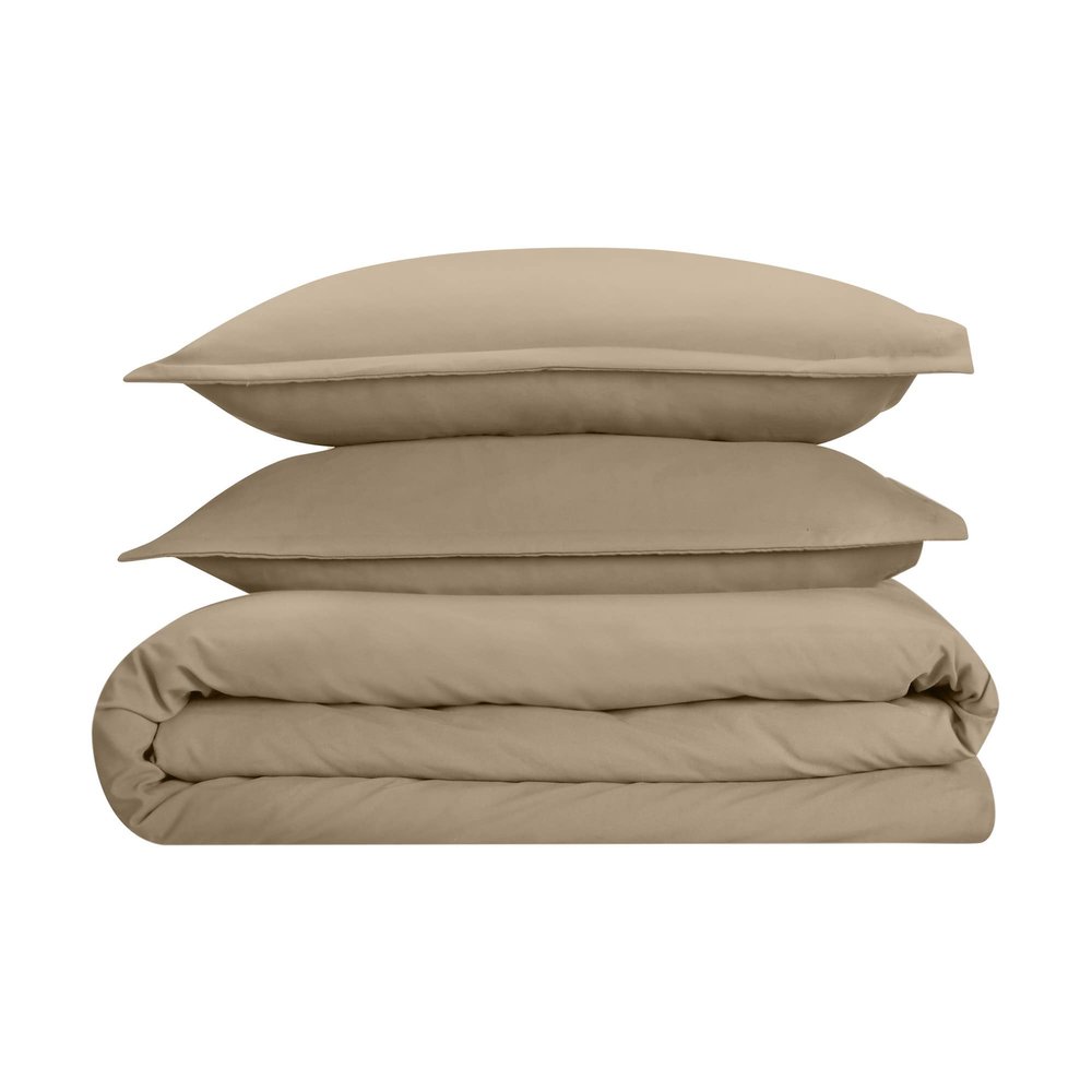 1000 Thread-Count 100% Egyptian Cotton 3 Piece Duvet Cover and Pillow Shams, Premium Hotel Comforter Quilt Cover Sateen Weave with Zipper Closure, Corner-Ties - Queen, Taupe