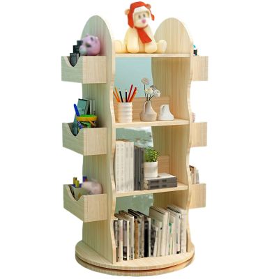 GAMAK Rotating Bookshelf Tower Wood, 4 Tier Rotating Bookshelf for Youth Small Corner Bookcase with Small Footprint, Visible Display Shelf Organizer for Home (Size : Simple)