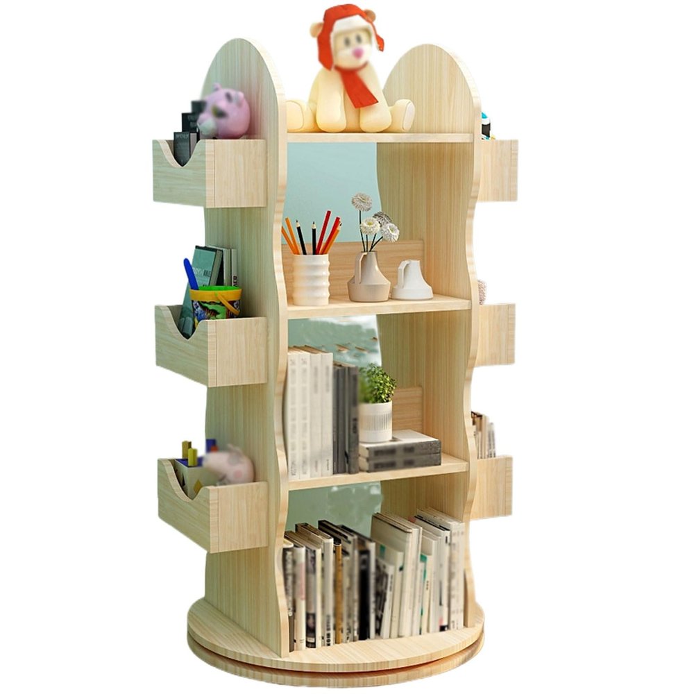 GAMAK Rotating Bookshelf Tower Wood, 4 Tier Rotating Bookshelf for Youth Small Corner Bookcase with Small Footprint, Visible Display Shelf Organizer for Home (Size : Simple)