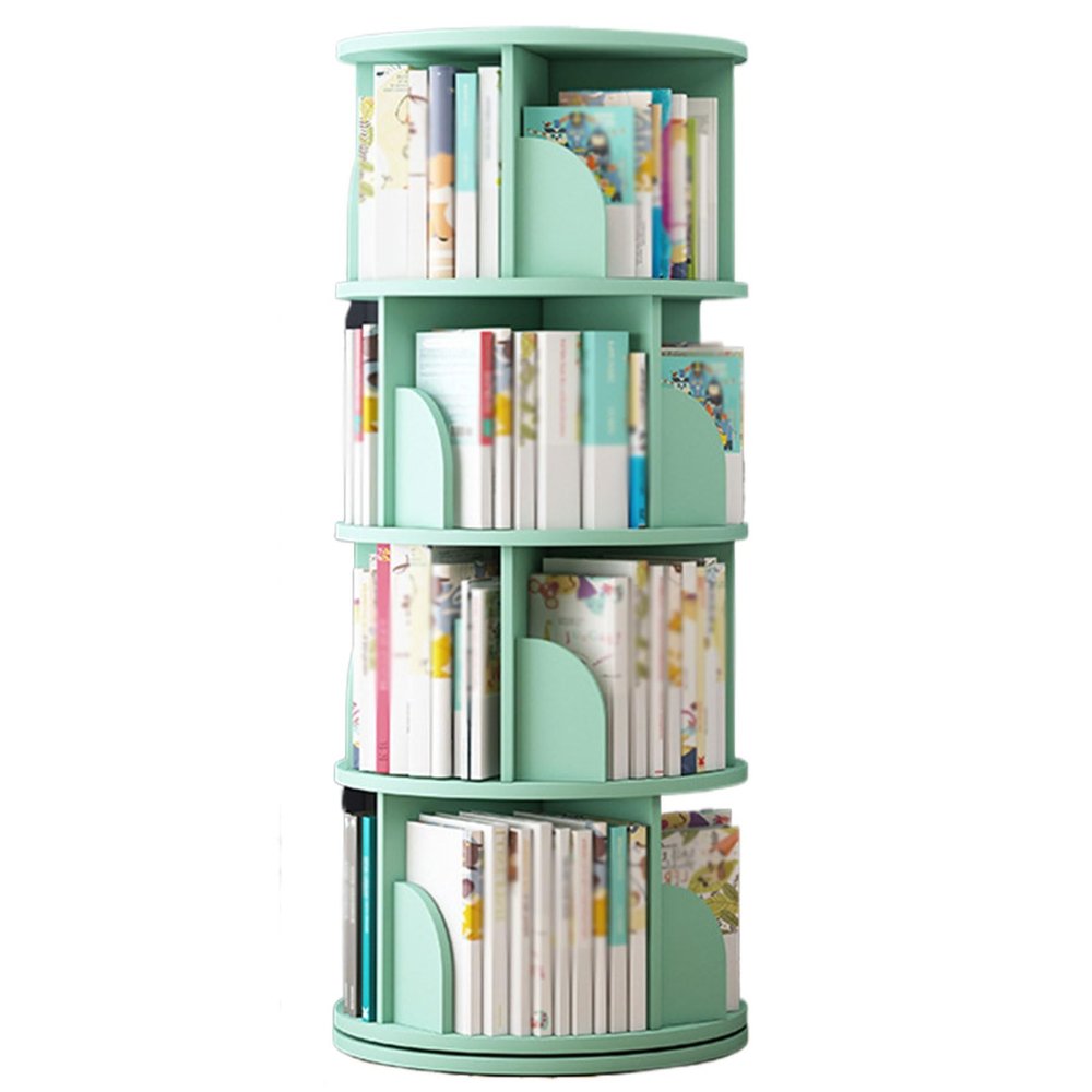 GAMAK Rotating Bookshelf 4 Tier for Small Space, Tall Narrow Bookcase Modern Special Bookshelf Tower Visible Display Shelf for Home Office Living Room Bedroom (Color : Green)