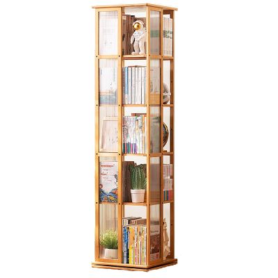Rotating Bookshelf Tower, Wood Rotating Bookshelf Kids, 5/6 Tier Stackable Solid Wood Bookshelf Organizer, Storage Display Rack Floor Standing Bookcase for Adults ( Color : PRIMARY , Size : 5 LAYERS )