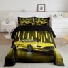 Erosebridal Twin Comforter Set for Boys, Toddler Race Car Bed for Boys Neon Lights Sports Car Comforter Set Extreme Sport Vehicles Quilt Speed Racing Car Duvet Insert,Yellow view 1