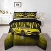 Erosebridal Twin Comforter Set for Boys, Toddler Race Car Bed for Boys Neon Lights Sports Car Comforter Set Extreme Sport Vehicles Quilt Speed Racing Car Duvet Insert,Yellow view 3