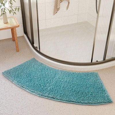 Quadrant Medium Curved Shower Mat,Curved Shower Mats for Bathroom Non Slip Washable Curved Bath Mat Rug Half Round Shower Mat Microfiber Bathroom Carpet Rugs(Blue)