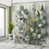 Ambesonne Eucalyptus Leaves Shower Curtain, Gloomy Love of Nature on Neutral Watercolor Art Background, Cloth Fabric Bathroom Decor Set with Hooks, 69" W x 75" L, Mustard and Reseda Green view 2