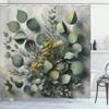 Ambesonne Eucalyptus Leaves Shower Curtain, Gloomy Love of Nature on Neutral Watercolor Art Background, Cloth Fabric Bathroom Decor Set with Hooks, 69" W x 75" L, Mustard and Reseda Green view 3
