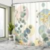 Ambesonne Eucalyptus Leaves Shower Curtain, Pastel Meadow of Branches and Wildflowers on Modern Circles, Cloth Fabric Bathroom Decor Set with Hooks, 69" W x 75" L, Laurel Green Blue Cream view 2