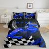 Erosebridal Go Kart Twin Bedding Set for Boys, Race Car Bed for Boys Drift Kart Toddler Bedding Sets,Black and White Checked Plaid Comforter Set Square Grid Lattice Karting Quilt,Blue view 1