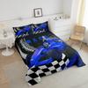 Erosebridal Go Kart Twin Bedding Set for Boys, Race Car Bed for Boys Drift Kart Toddler Bedding Sets,Black and White Checked Plaid Comforter Set Square Grid Lattice Karting Quilt,Blue view 2