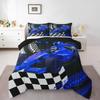 Erosebridal Go Kart Twin Bedding Set for Boys, Race Car Bed for Boys Drift Kart Toddler Bedding Sets,Black and White Checked Plaid Comforter Set Square Grid Lattice Karting Quilt,Blue view 3